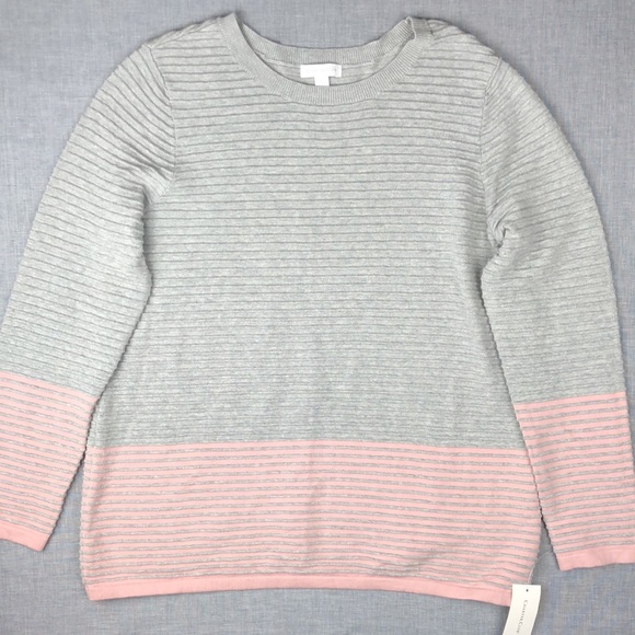 Charter Club Gray & Pink Colorblock Sweater Large - Picture 2 of 5